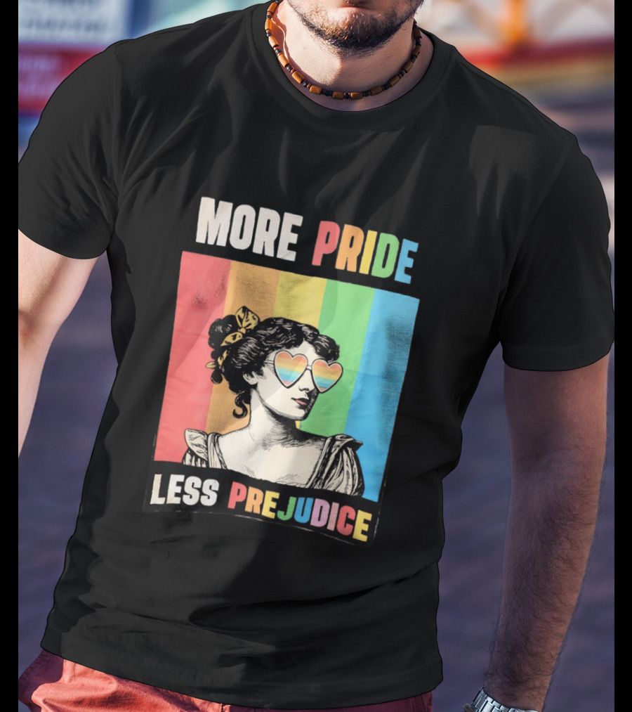 More Pride Less Prejudice Rainbow Heart Sunglasses Regency T-Shirt
