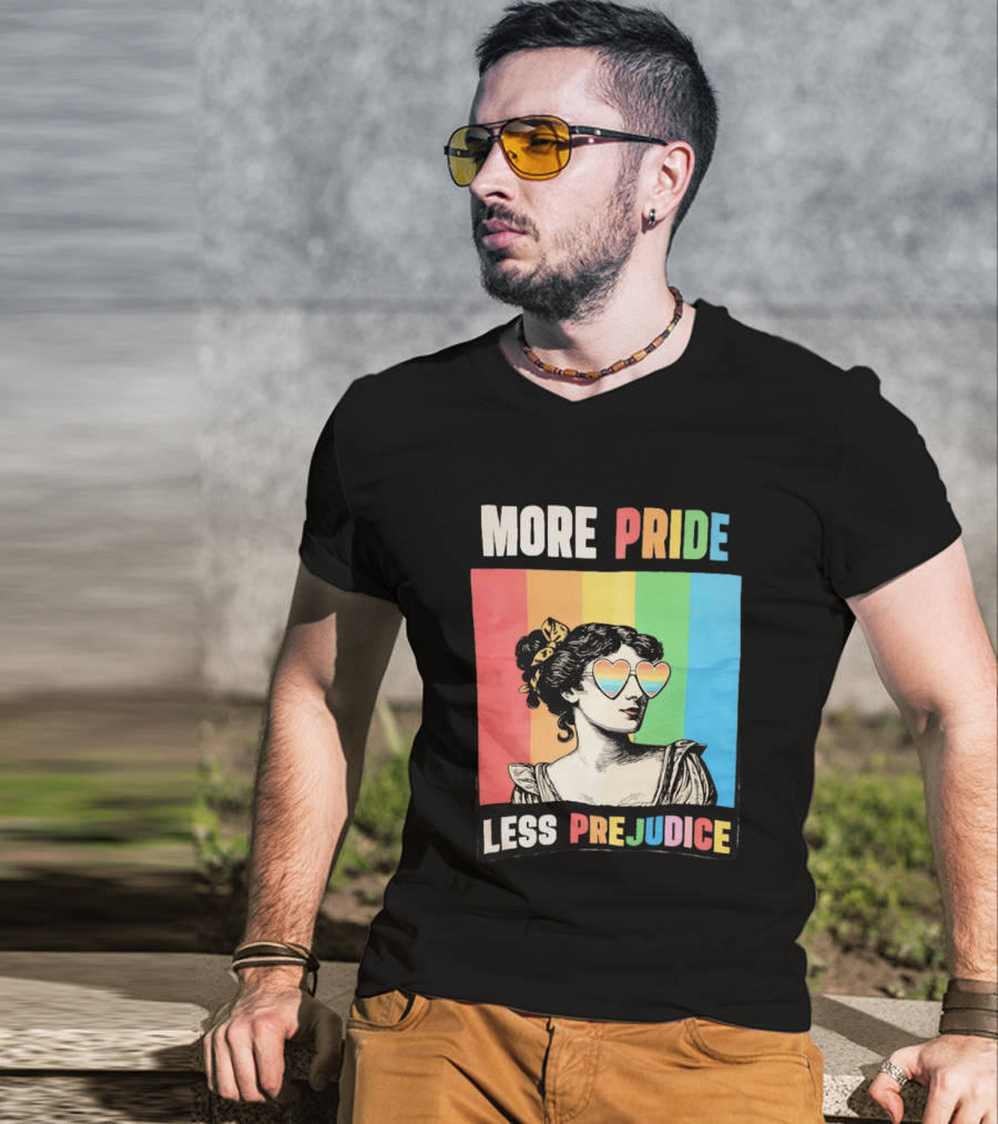 More Pride Less Prejudice Rainbow Heart Sunglasses Regency T-Shirt