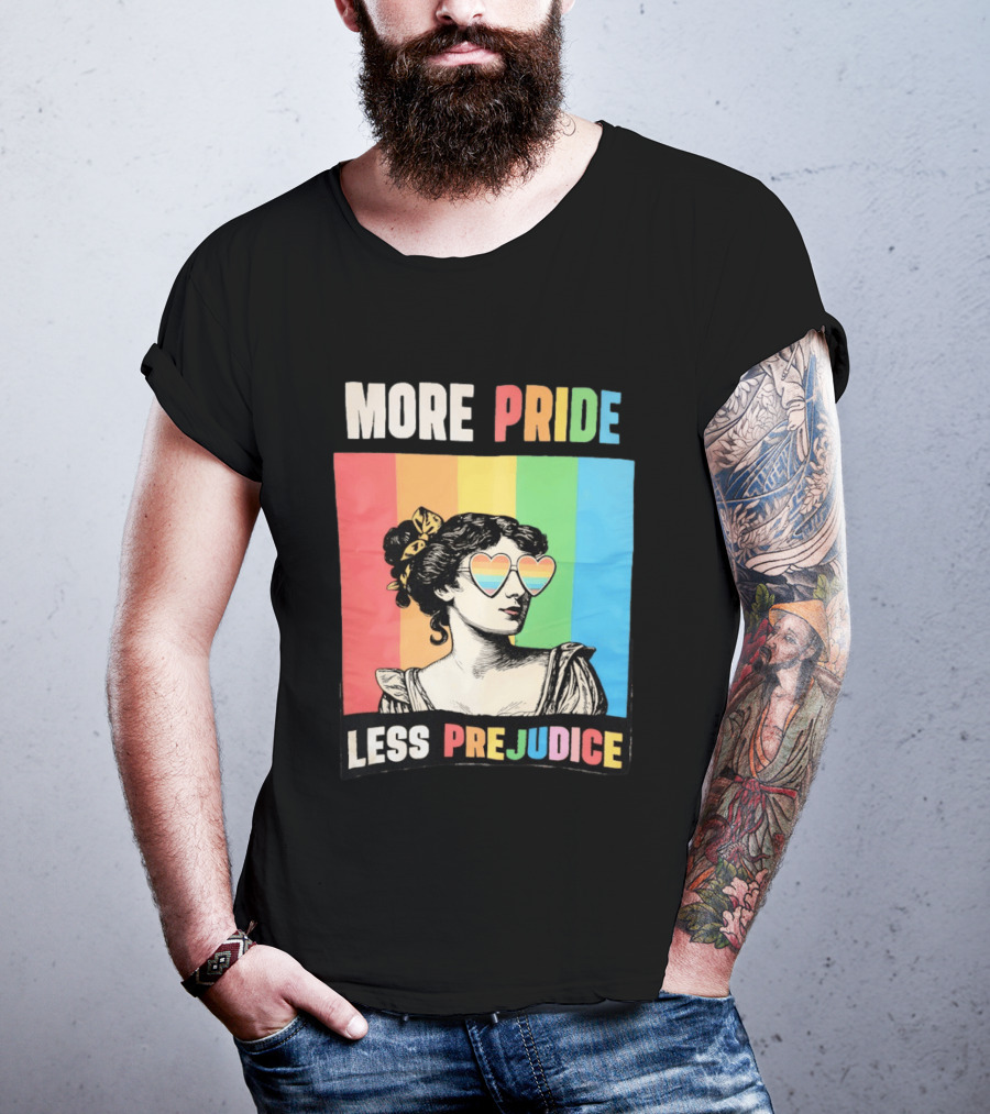 More Pride Less Prejudice Rainbow Heart Sunglasses Regency T-Shirt