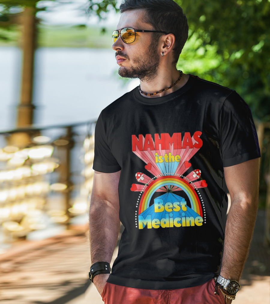 Nahmias Is The Best Medicine Rainbow Hearts And Mushrooms T-Shirt