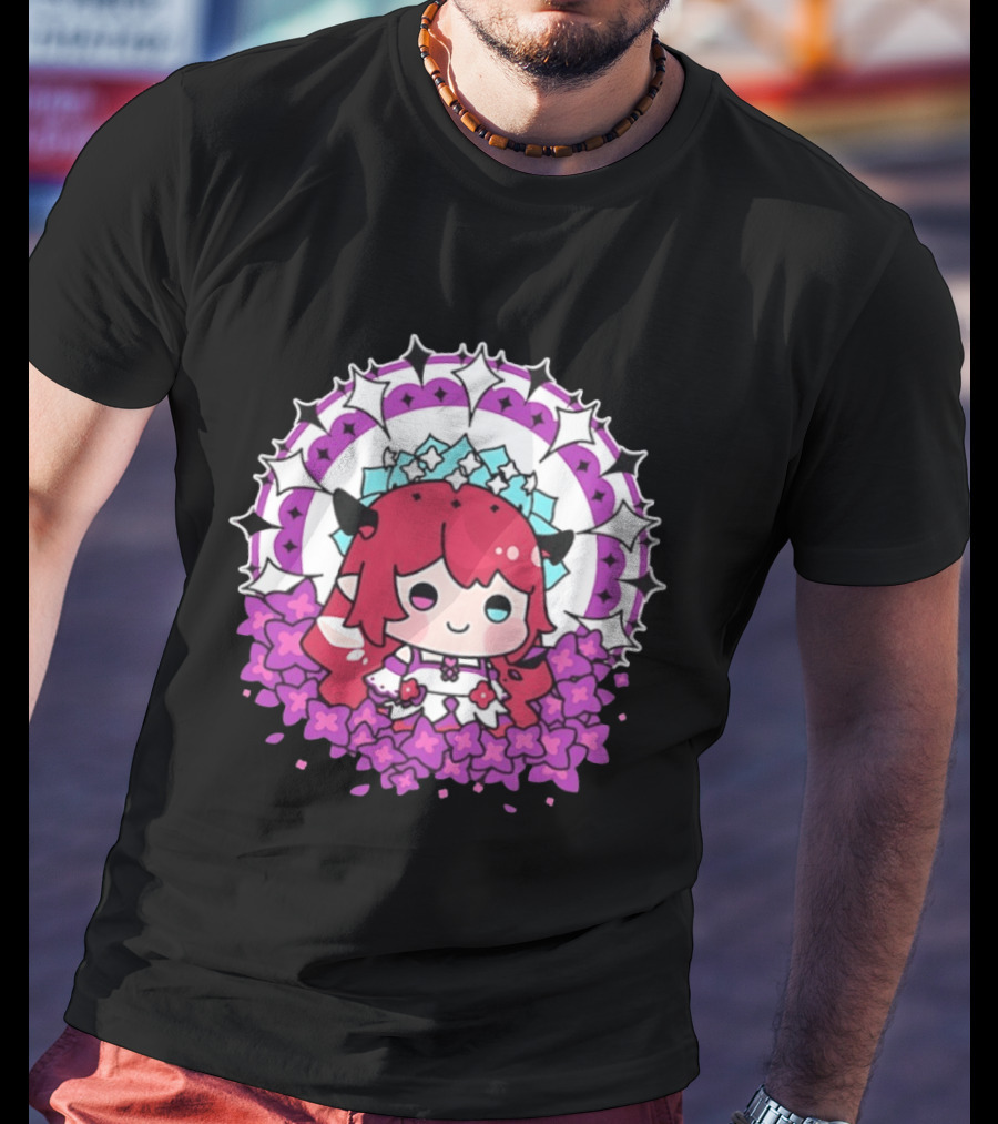 Chibi Hope Pink Hair Cute Anime Character Surrounded By Mandala And Flowers T-Shirt