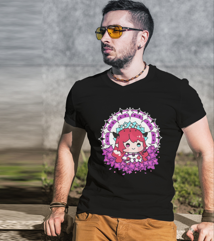 Chibi Hope Pink Hair Cute Anime Character Surrounded By Mandala And Flowers T-Shirt