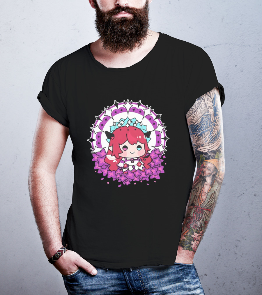 Chibi Hope Pink Hair Cute Anime Character Surrounded By Mandala And Flowers T-Shirt