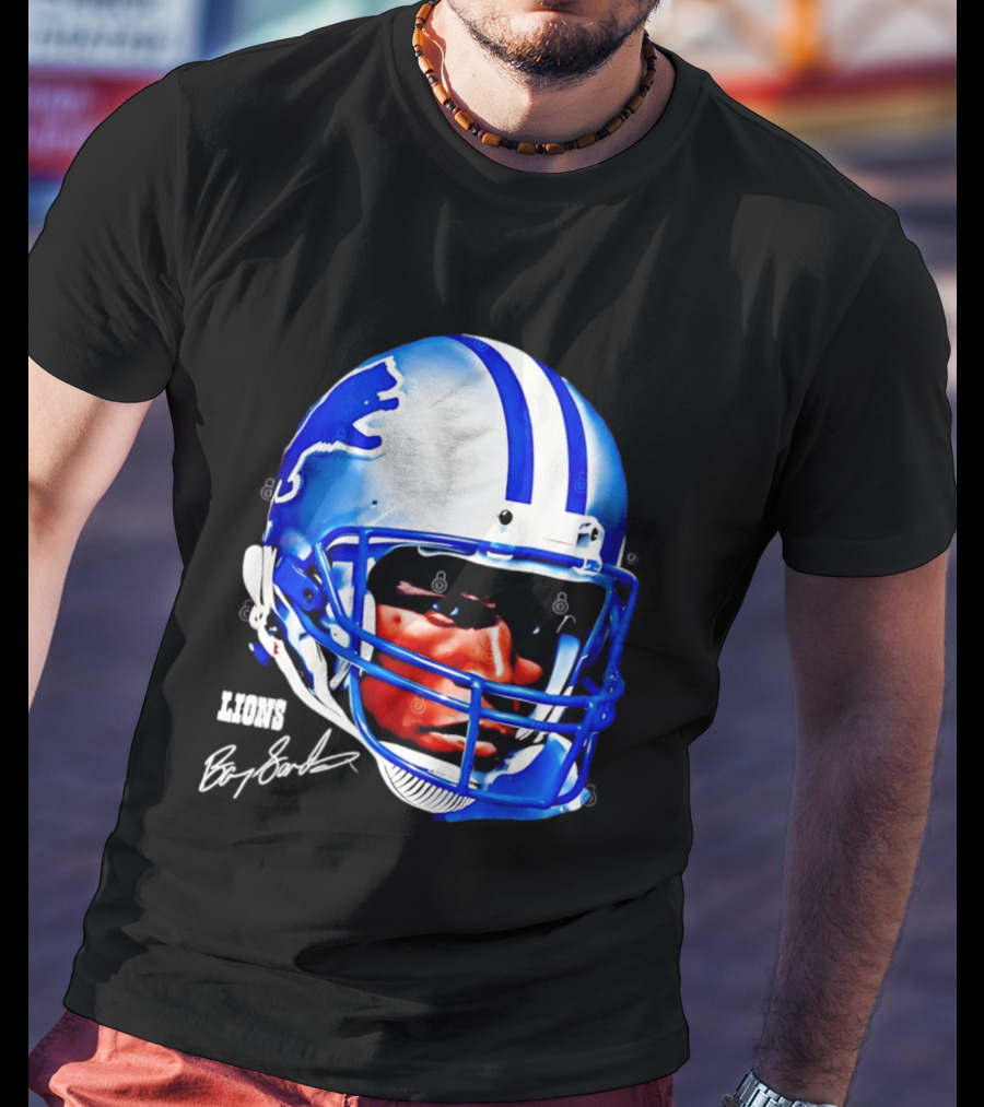 Barry Sanders Detroit Lions Helmet Signature Lions T-Shirt