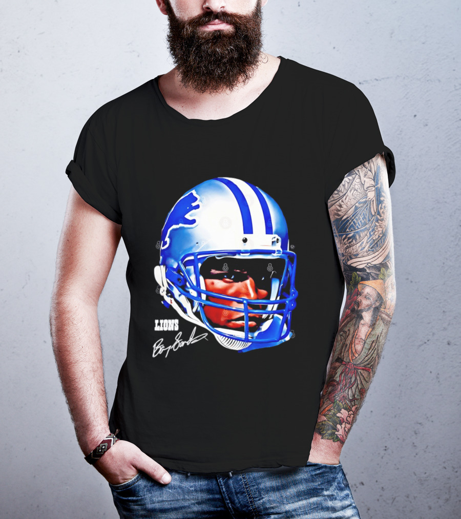 Barry Sanders Detroit Lions Helmet Signature Lions T-Shirt