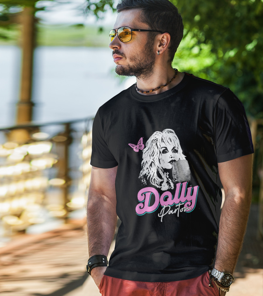 Dolly Parton Butterfly Pink Script T-Shirt