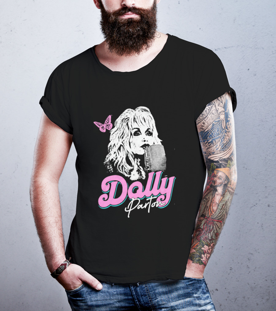 Dolly Parton Butterfly Pink Script T-Shirt