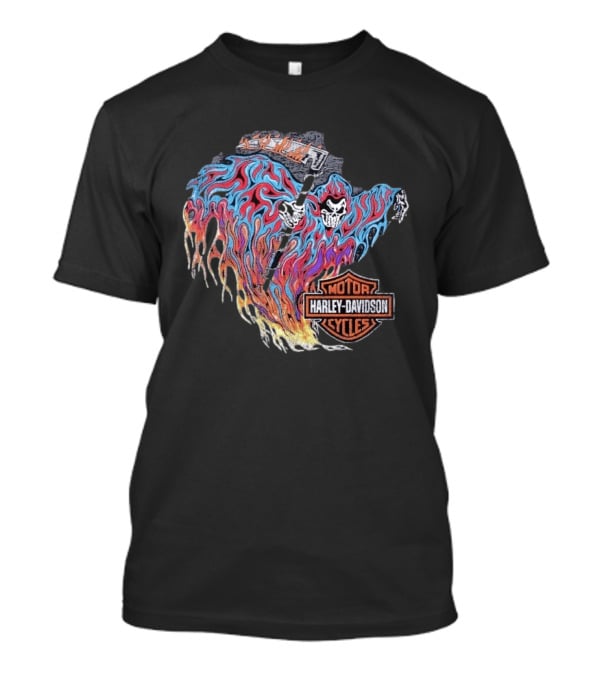 Warren Lotas Harley Davidson Reaper Flames Motor Cycles T-Shirt