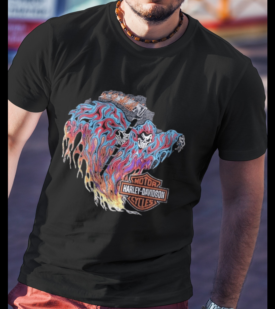 Warren Lotas Harley Davidson Reaper Flames Motor Cycles T-Shirt