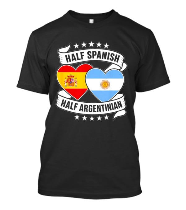 Half Spanish Half Argentinian Heart Flags Banner Star T-Shirt