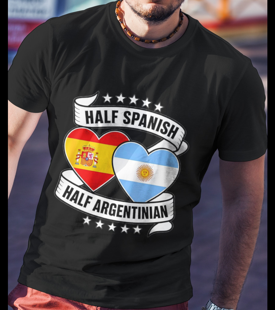 Half Spanish Half Argentinian Heart Flags Banner Star T-Shirt