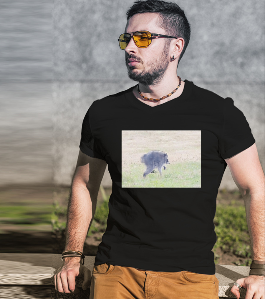 Jimothy Raccoon Walking In Grassy Field Wildlife Scene T-Shirt