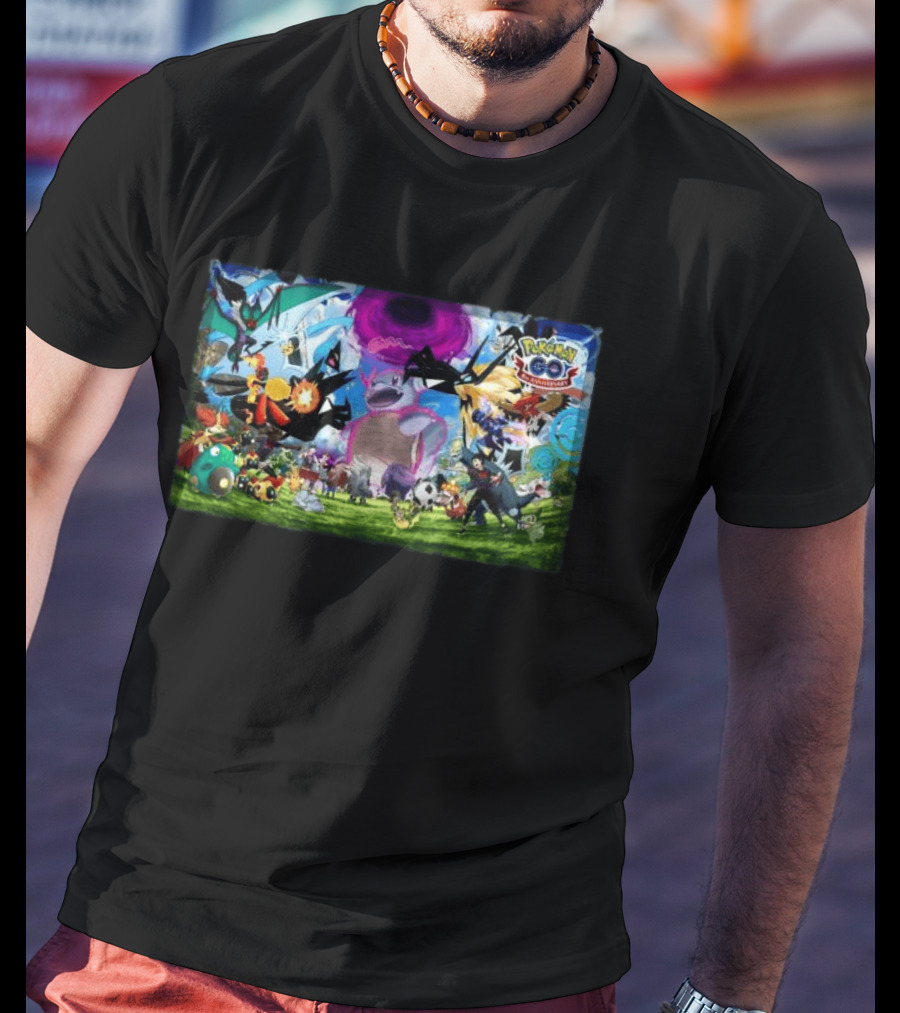 Pokémon GO 8th Anniversary Celebration Featuring Legendary And Mythical Creatures Battle Scene T-Shirt