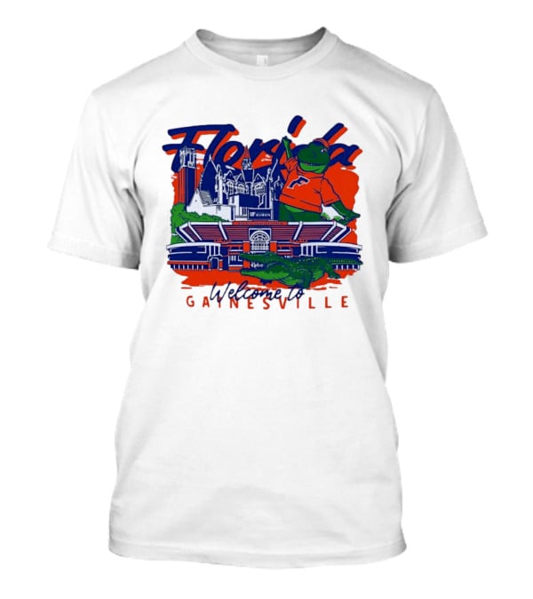 Florida Gators Welcome To Gainesville Stadium And Mascot Collage T-Shirt
