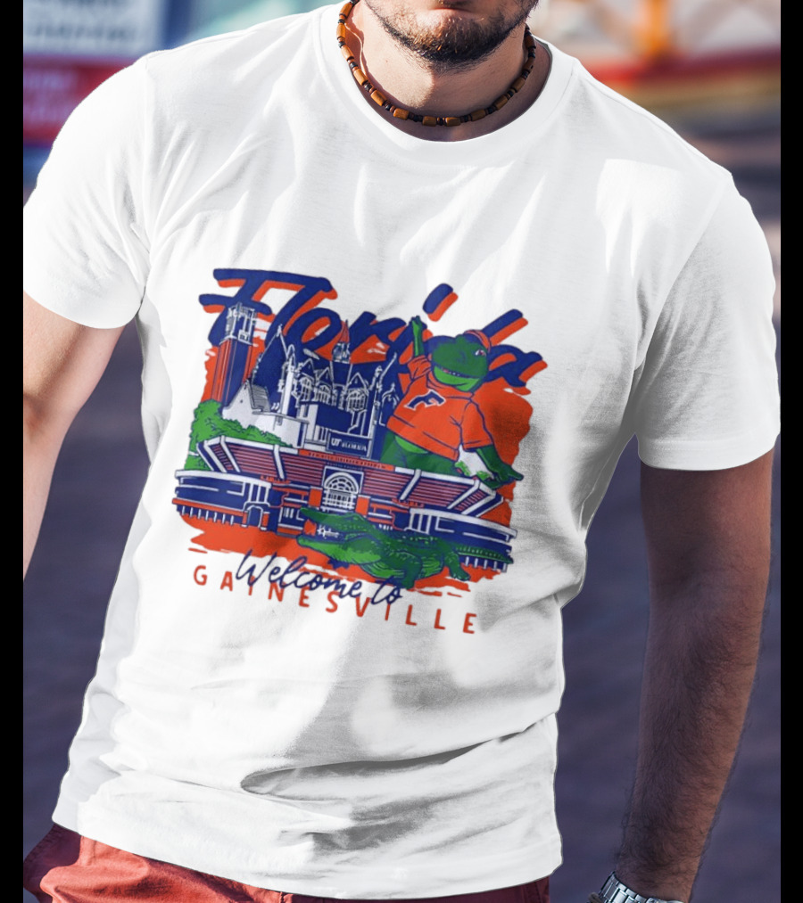 Florida Gators Welcome To Gainesville Stadium And Mascot Collage T-Shirt