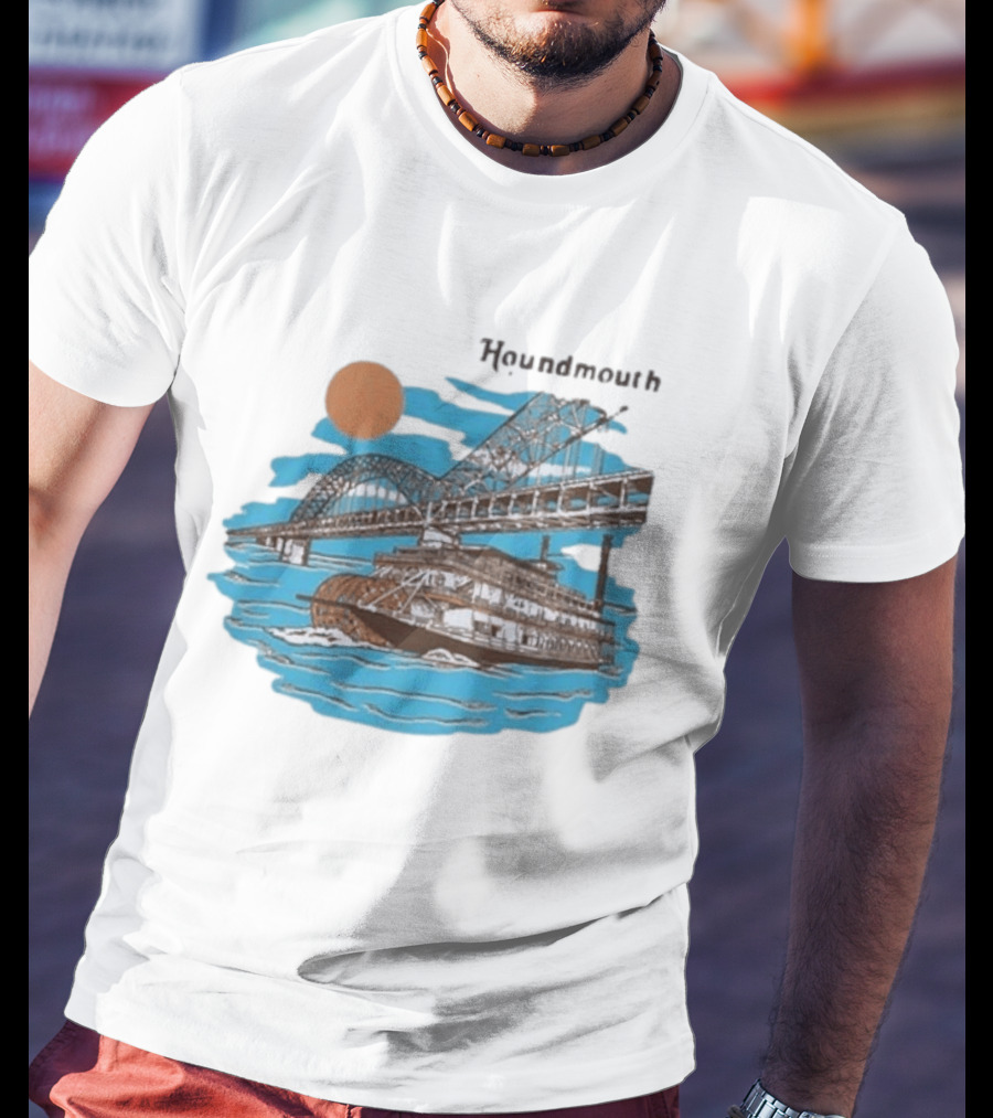 Houndmouth Riverboat Under Bridge With Sun And Waves T-Shirt
