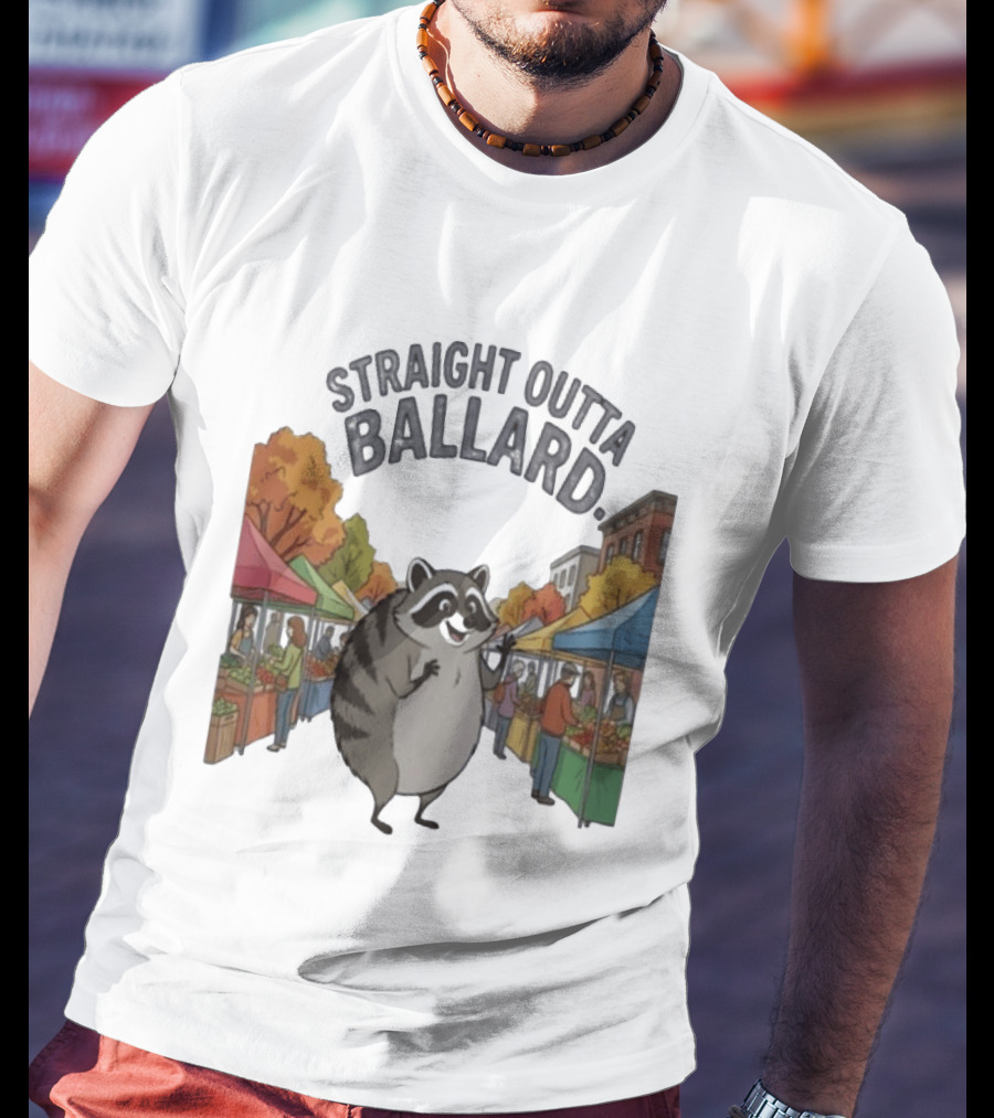 Straight Outta Ballard Raccoon At Farmers Market Scene T-Shirt