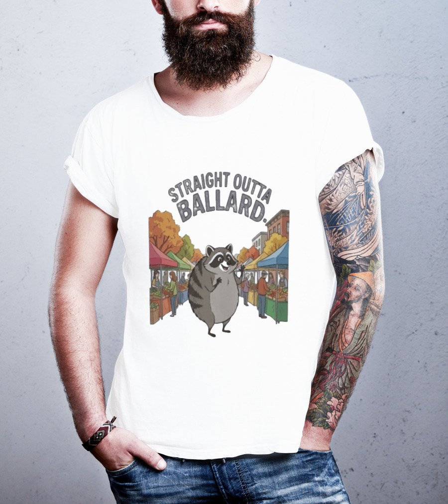 Straight Outta Ballard Raccoon At Farmers Market Scene T-Shirt
