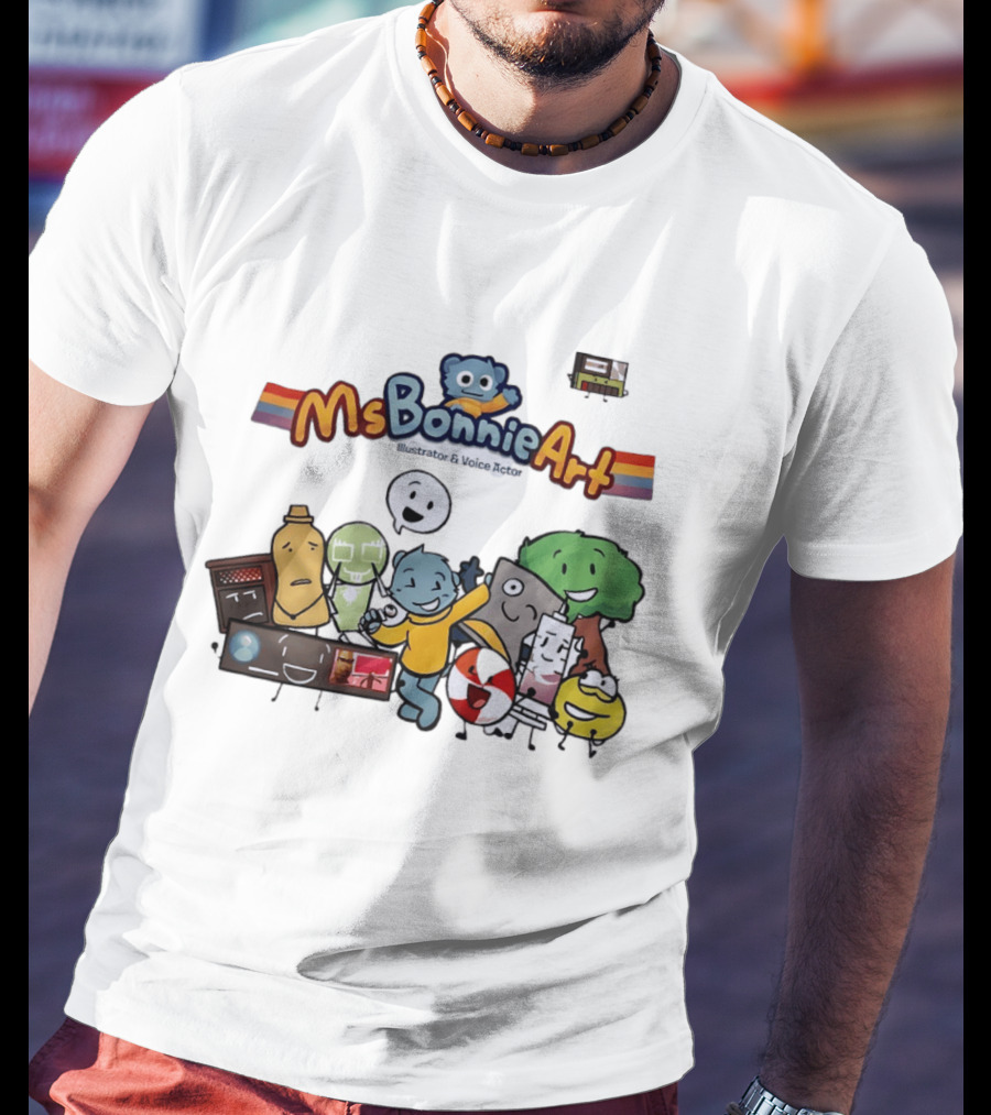MsBonnieArt Animated Characters And Objects With Bear And Rainbow Accents T-Shirt