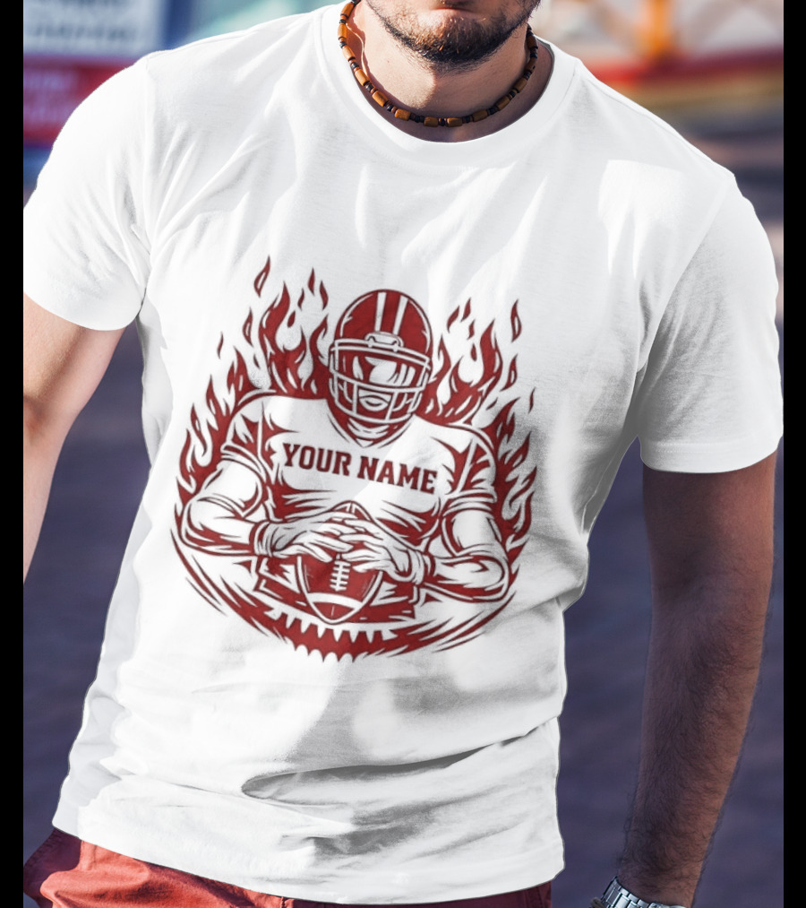 Personalized Your Name Football Player Flames Jersey T-Shirt