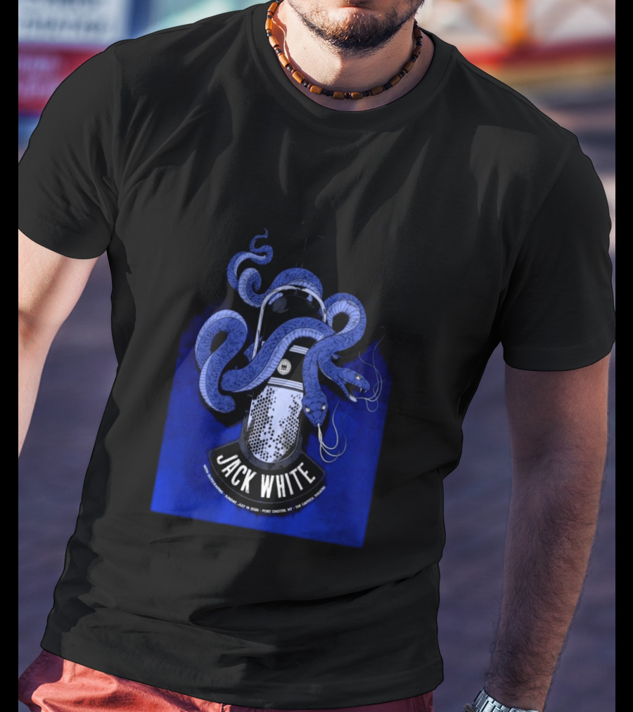 Jack White Tour Port Chester NY Jul 19 2026 Blue Snake Microphone T-Shirt