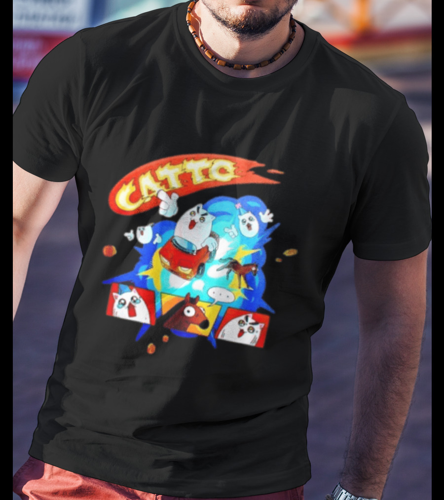 Catto Cartoon Cat Driving A Car With Funny Expressions And Comic Style Panels T-Shirt