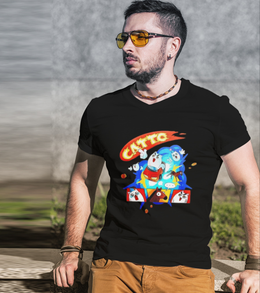 Catto Cartoon Cat Driving A Car With Funny Expressions And Comic Style Panels T-Shirt