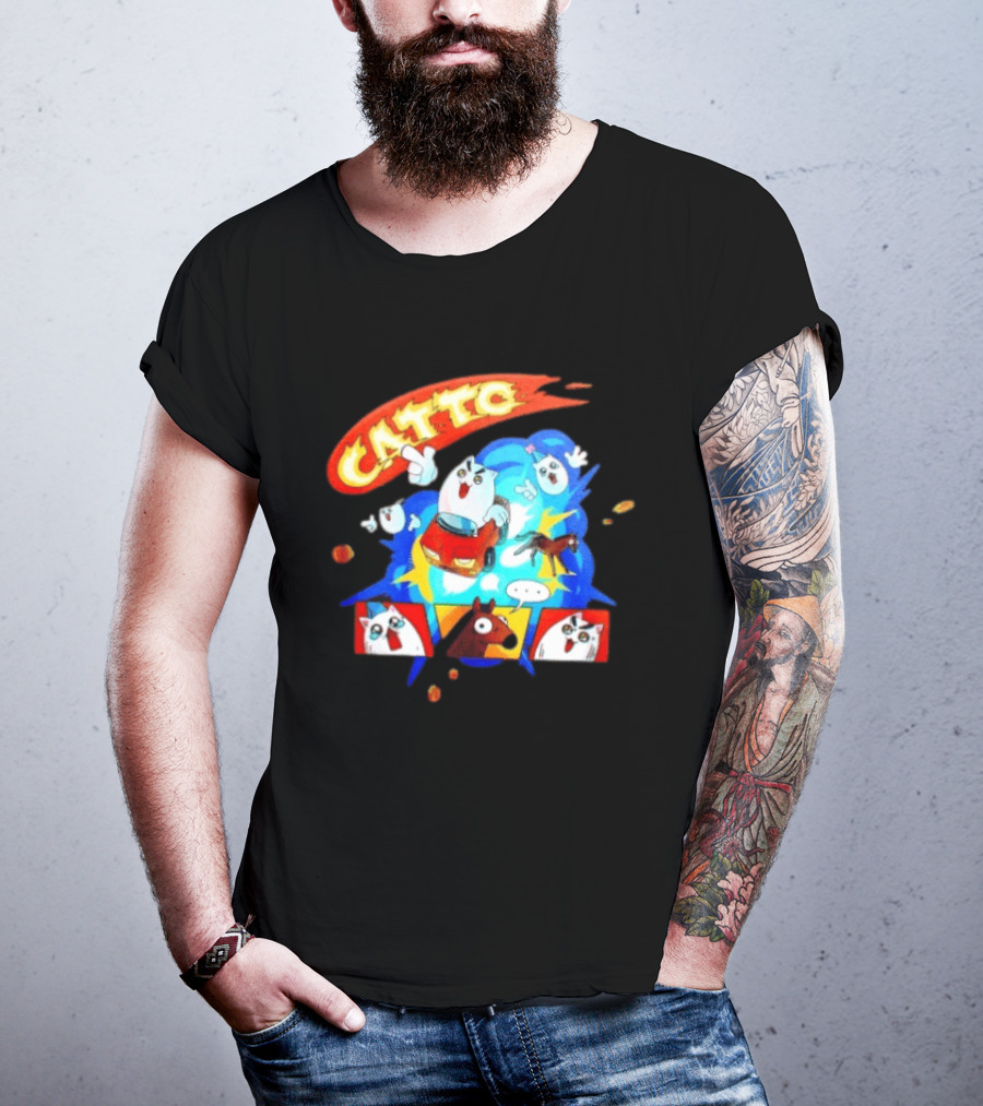 Catto Cartoon Cat Driving A Car With Funny Expressions And Comic Style Panels T-Shirt