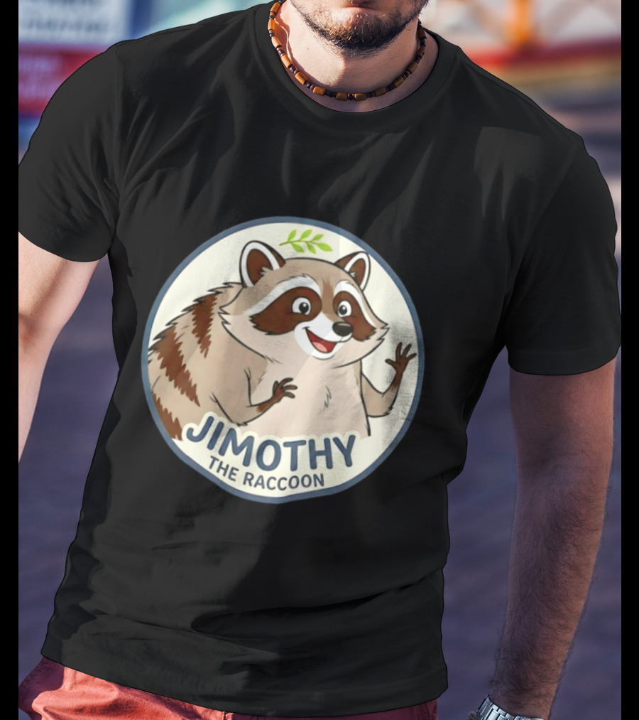 Jimothy The Raccoon Friendly Cartoon Character With Leaf Motif T-Shirt