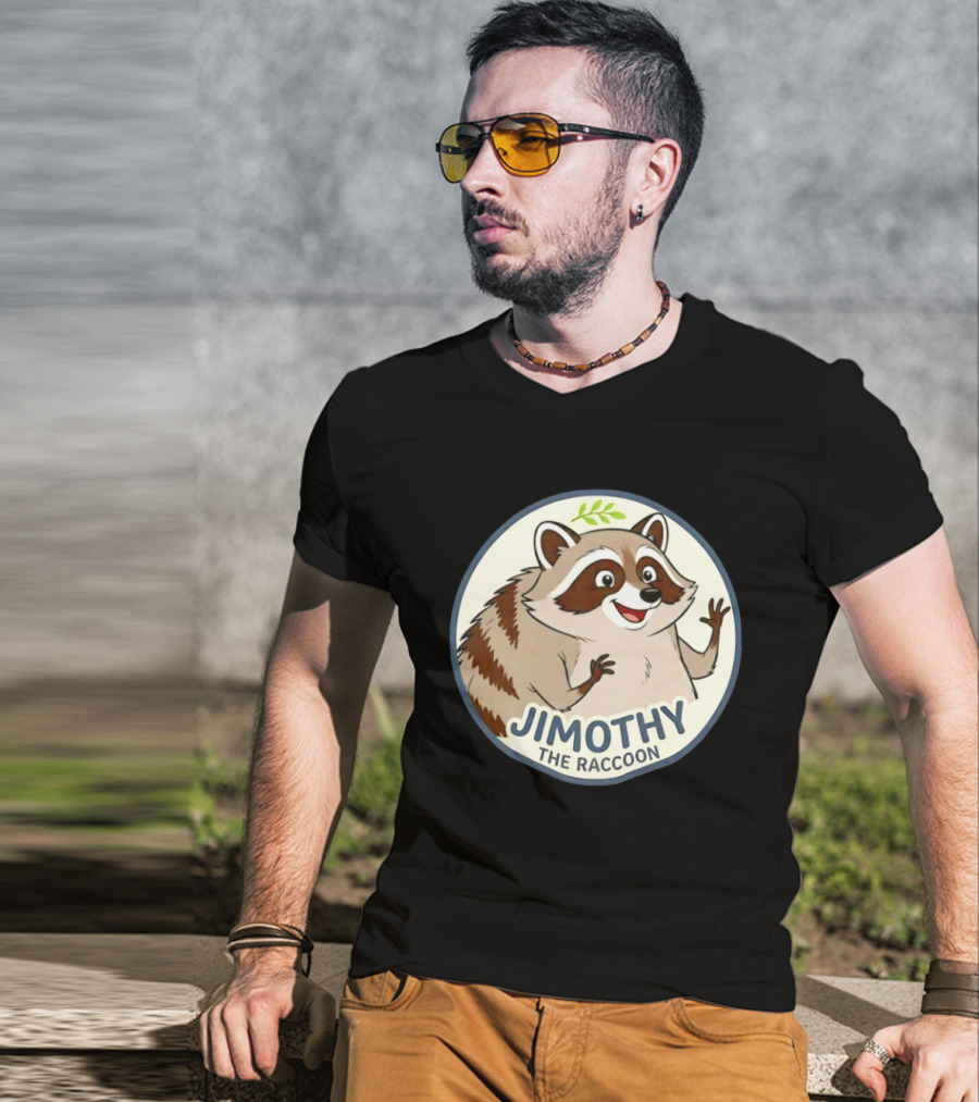 Jimothy The Raccoon Friendly Cartoon Character With Leaf Motif T-Shirt