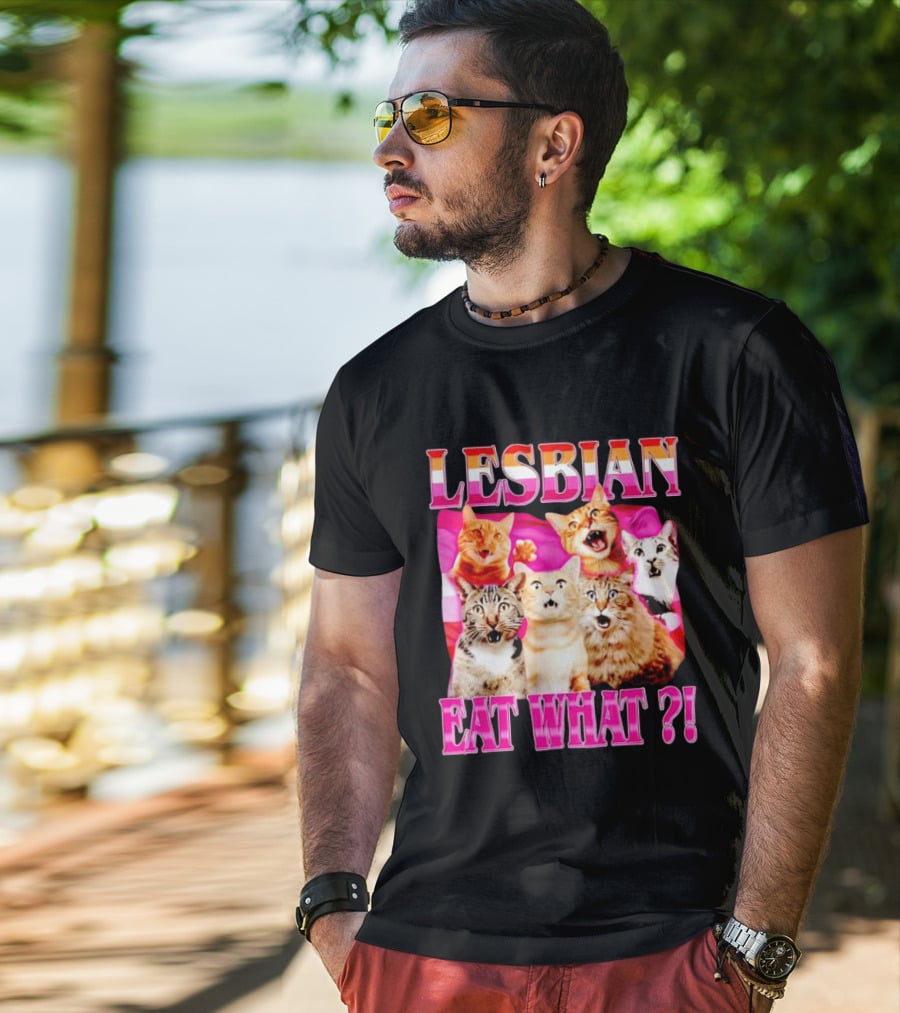 Lesbian Eat What Cats Meme Pride Flag Cats T-Shirt