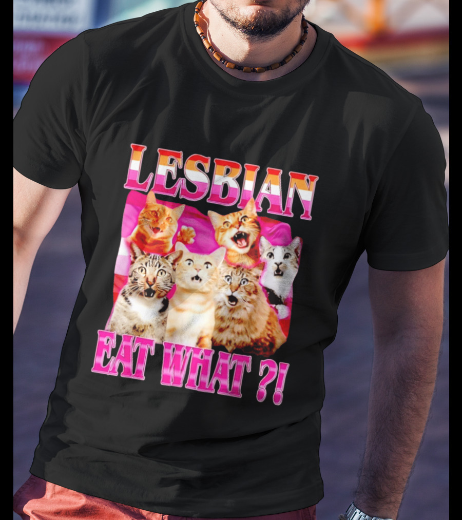 Lesbian Eat What Cats Meme Pride Flag Cats T-Shirt