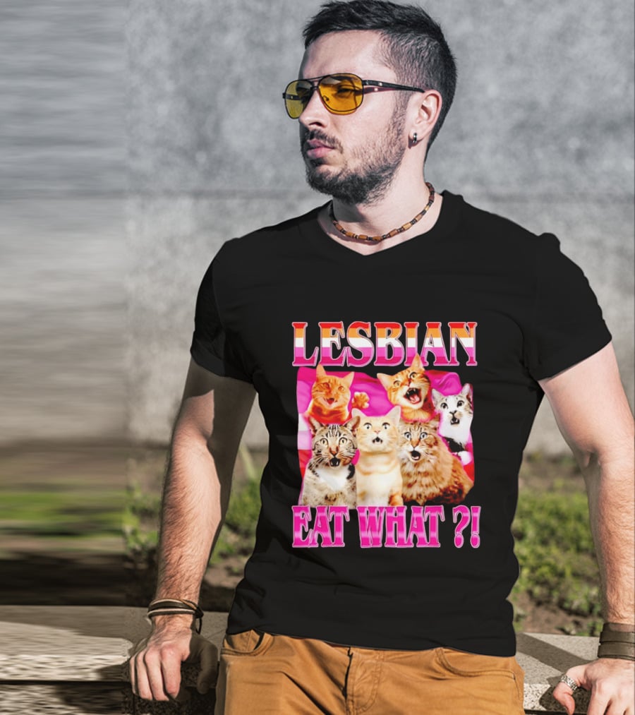 Lesbian Eat What Cats Meme Pride Flag Cats T-Shirt