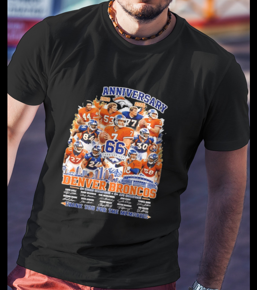 Denver Broncos 66th Anniversary 1960 2026 Thank You For The Memories With Players And Championships T-Shirt