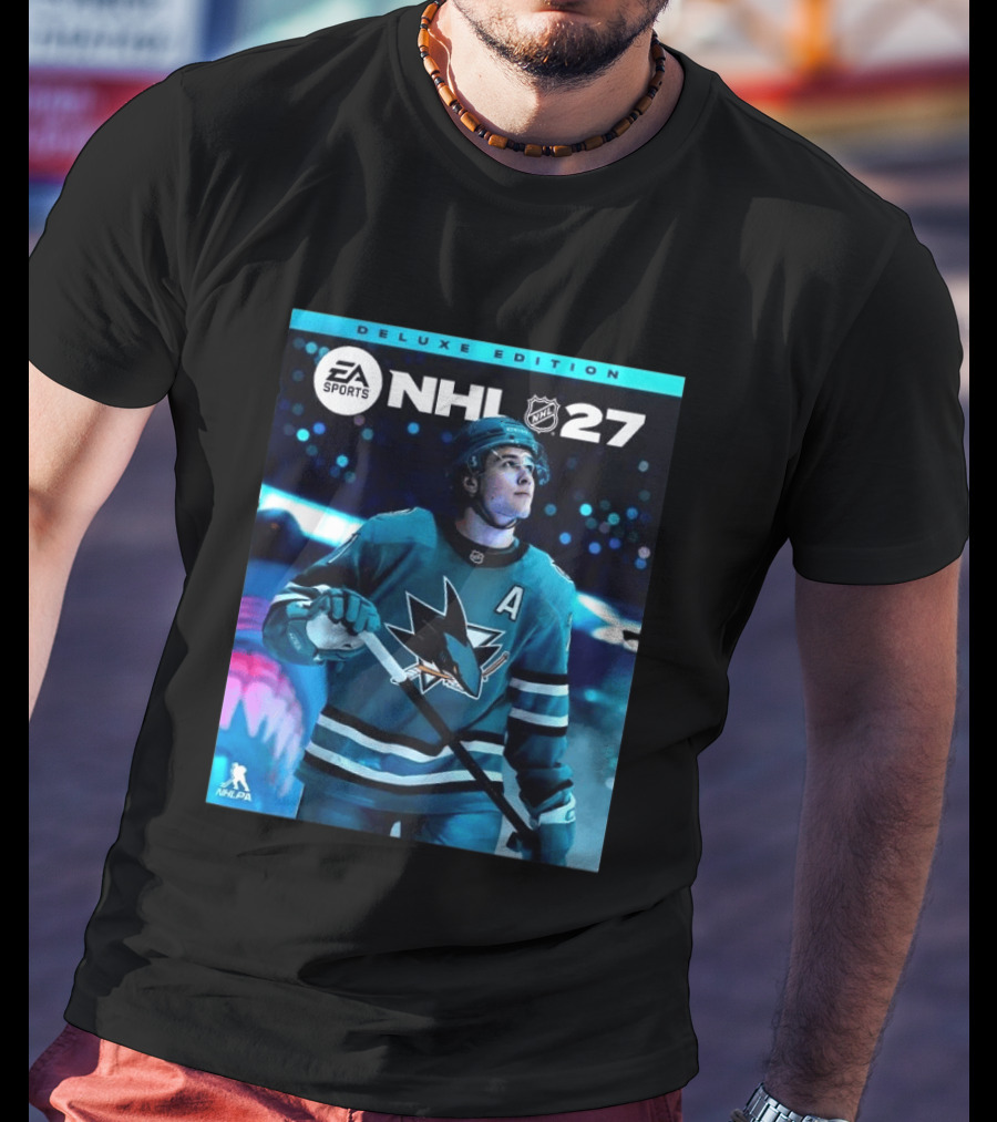 EA Sports NHL 27 Deluxe Edition Macklin Celebrini San Jose Sharks Cover Athlete T-Shirt