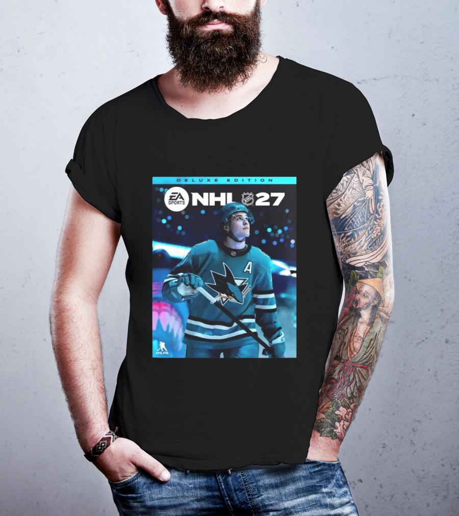 EA Sports NHL 27 Deluxe Edition Macklin Celebrini San Jose Sharks Cover Athlete T-Shirt