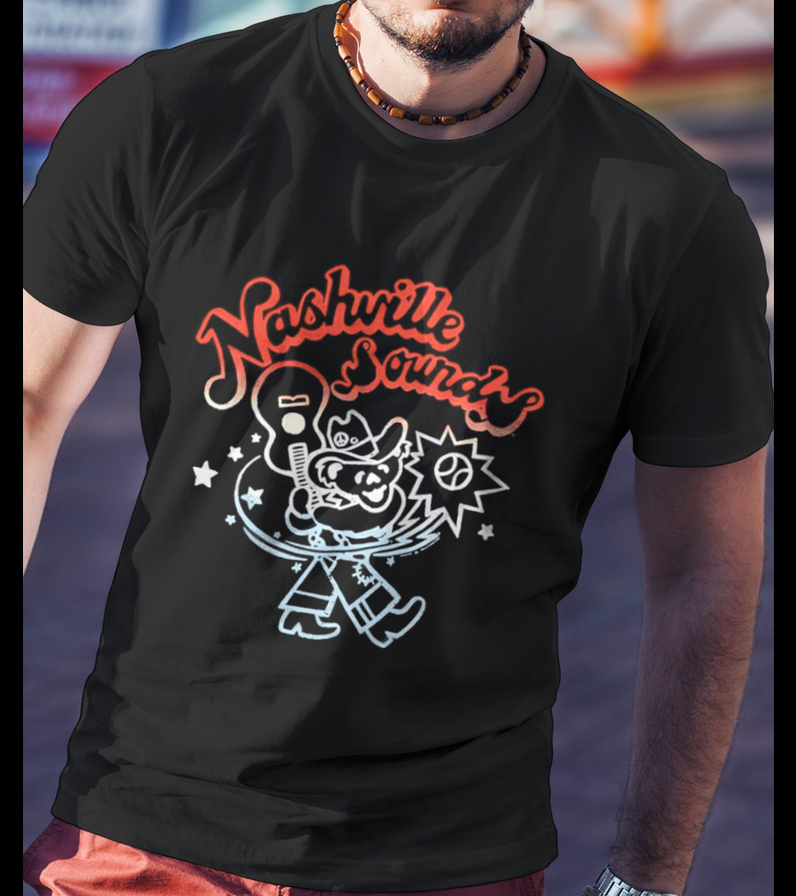 Nashville Sounds Dancing Bear Baseball Bat And Starry Night T-Shirt