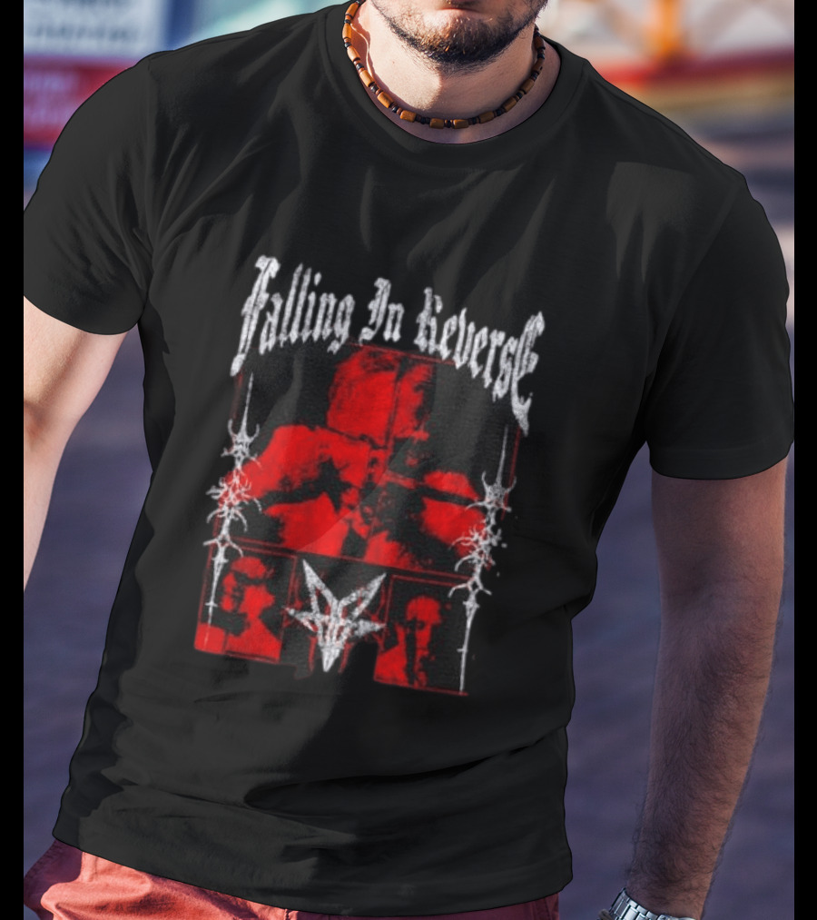 Falling In Reverse Band Distressed Red And Black Gothic T-Shirt
