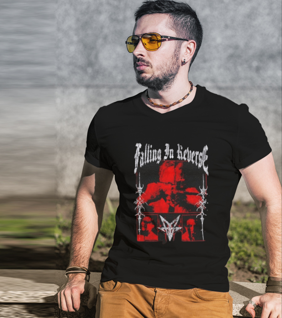Falling In Reverse Band Distressed Red And Black Gothic T-Shirt
