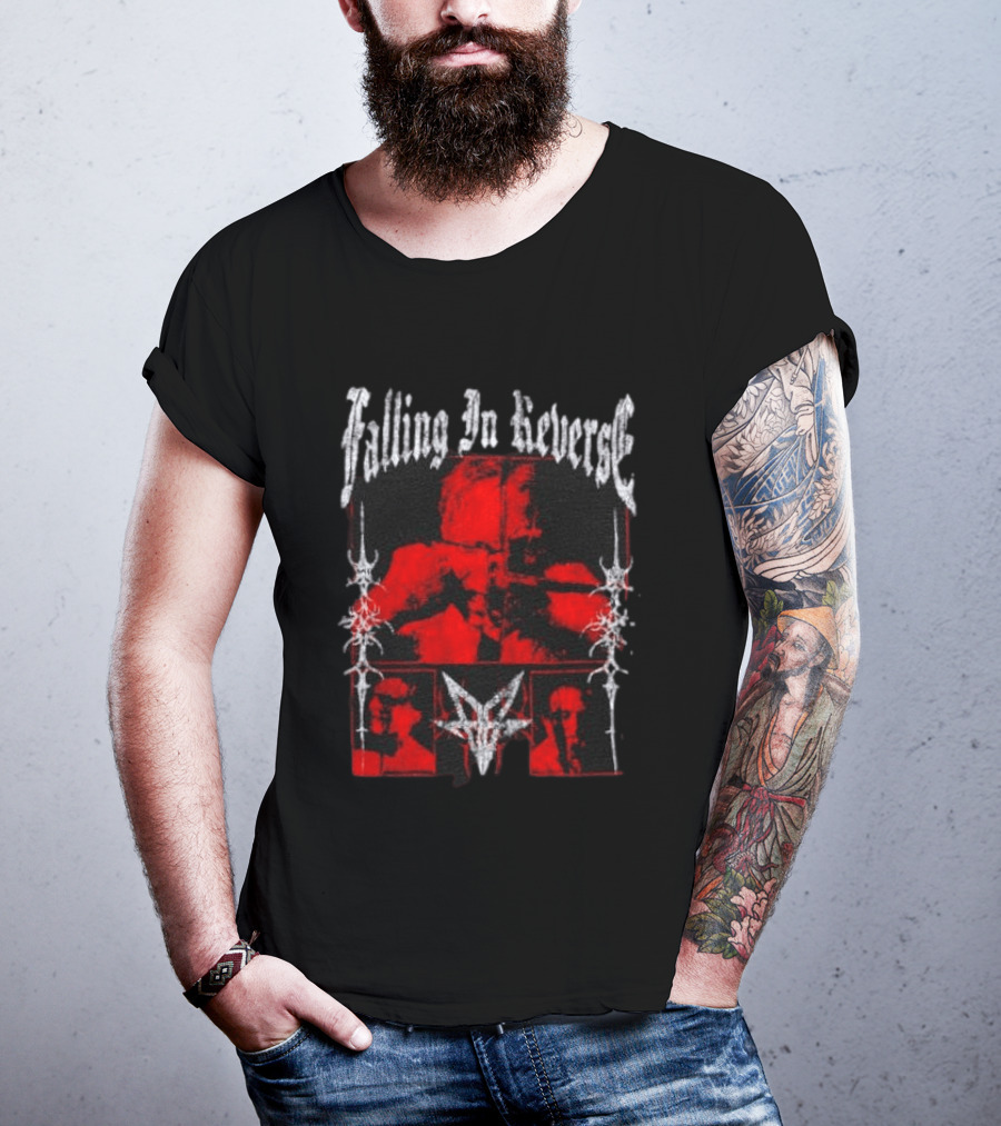 Falling In Reverse Band Distressed Red And Black Gothic T-Shirt