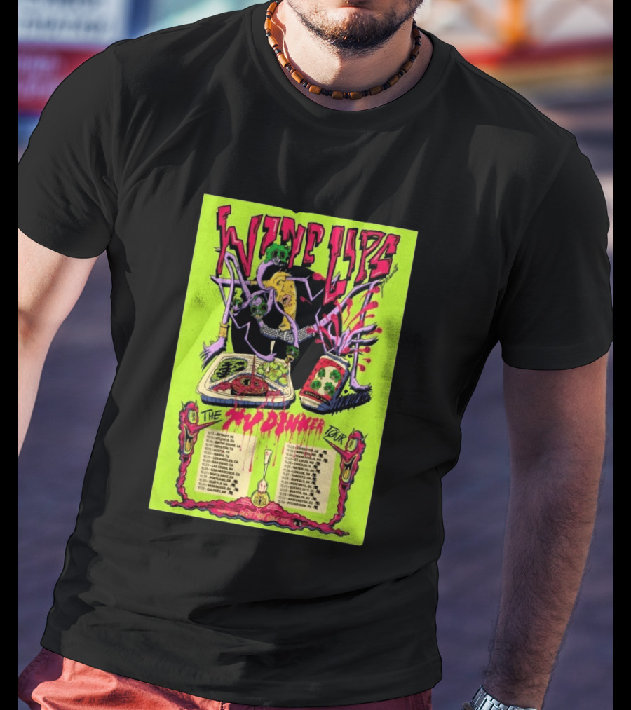 Wine Lips TV Dinner Tour 2026 Canada USA Neon Zombie Concert T-Shirt
