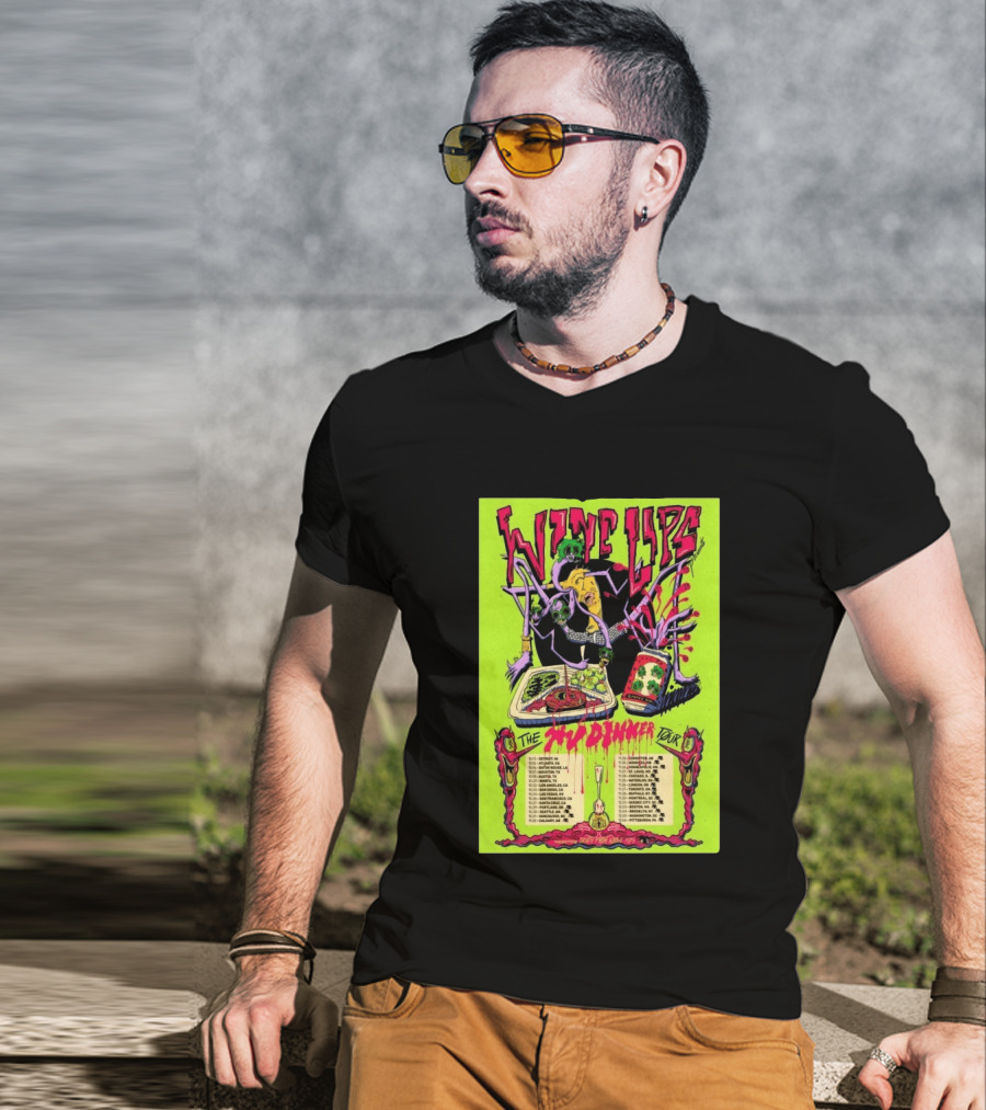 Wine Lips TV Dinner Tour 2026 Canada USA Neon Zombie Concert T-Shirt