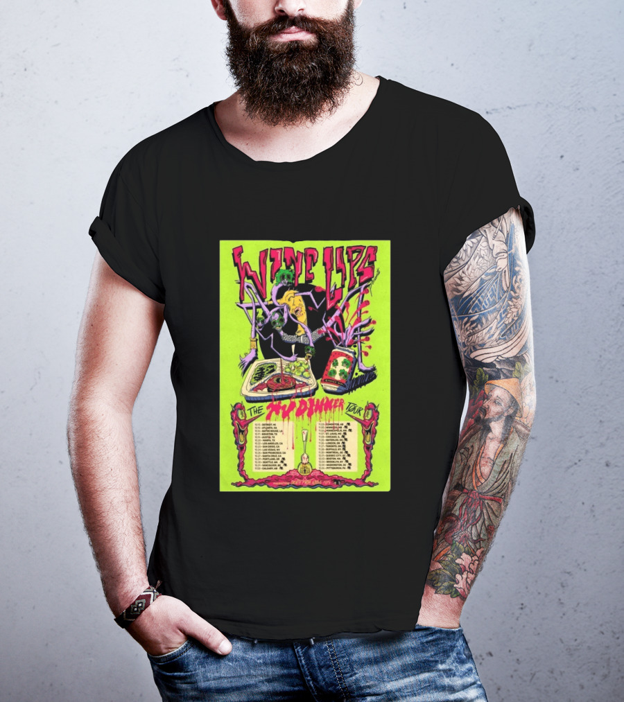 Wine Lips TV Dinner Tour 2026 Canada USA Neon Zombie Concert T-Shirt