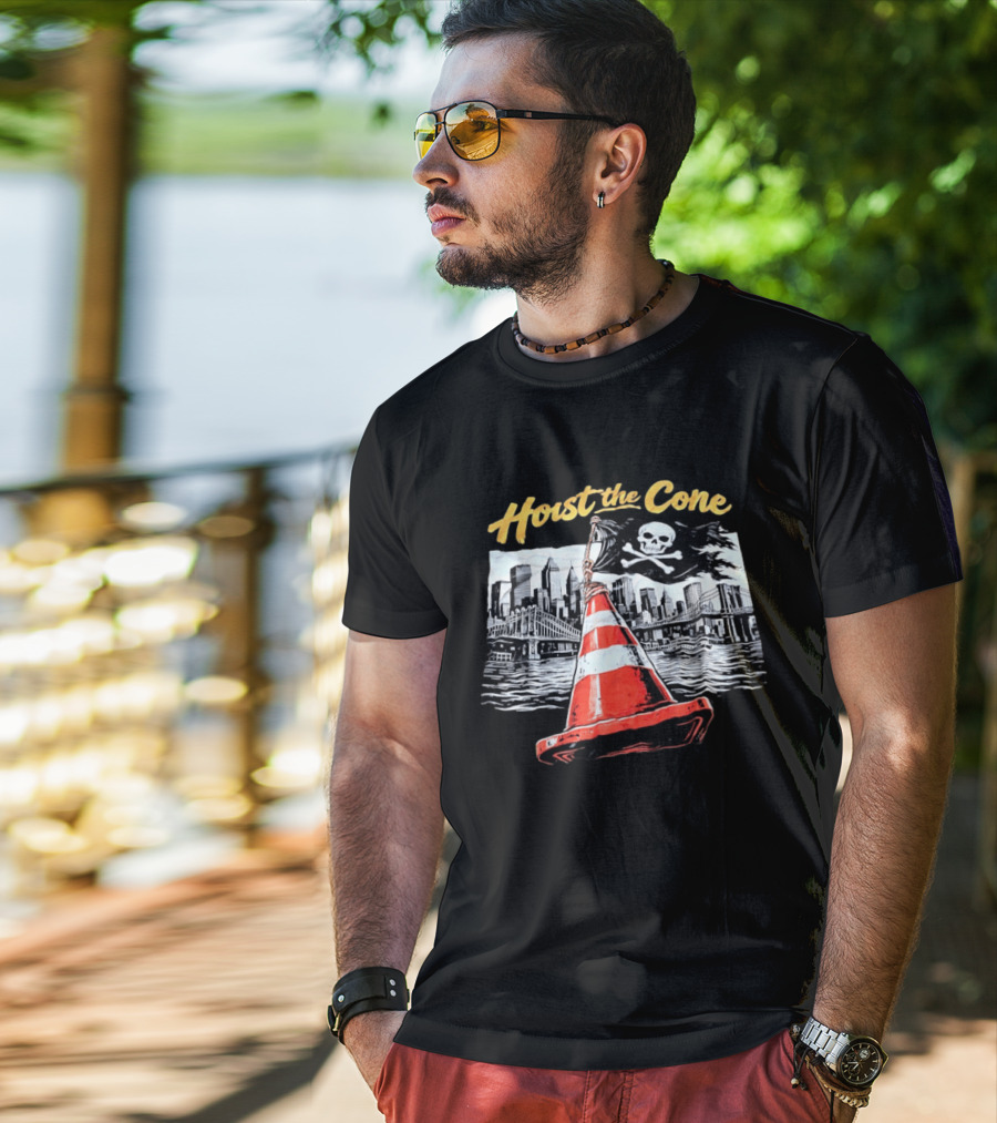 Hoist The Cone New York City Skyline Pirate Flag Skull Crossbones T-Shirt