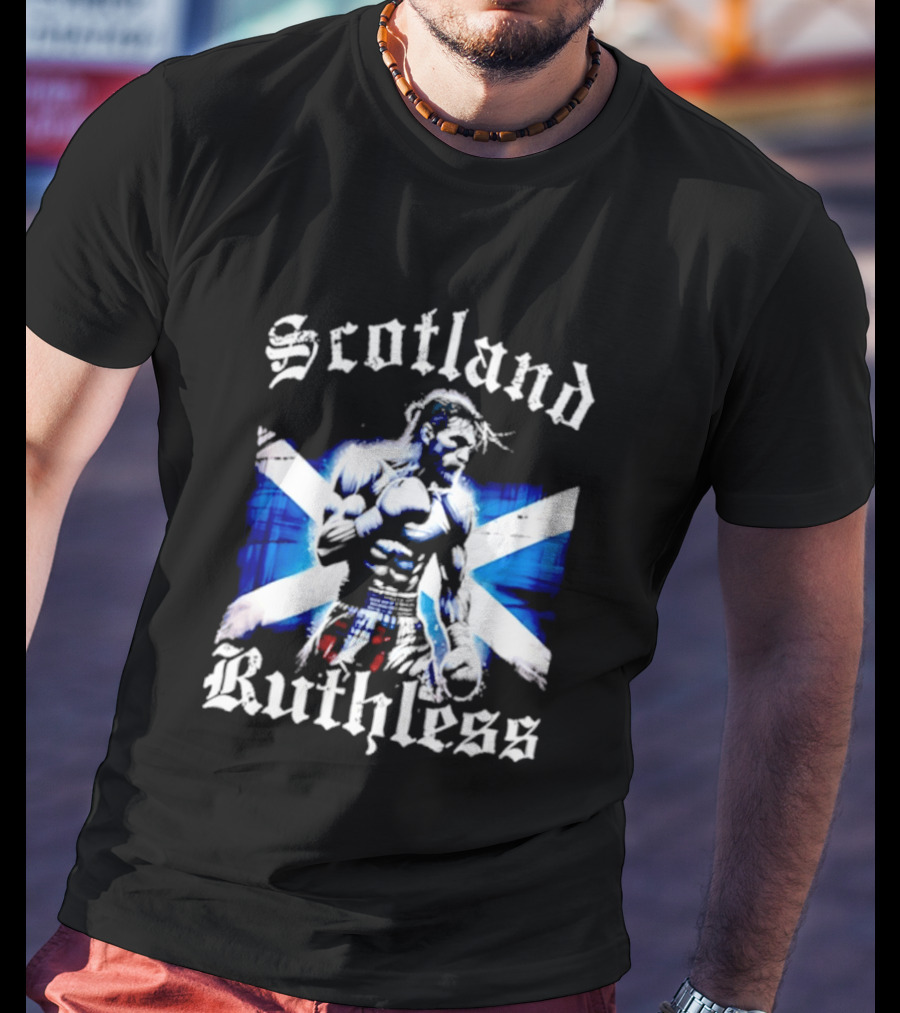Scotland Ruthless Fighter With Scottish Cross Flag T-Shirt