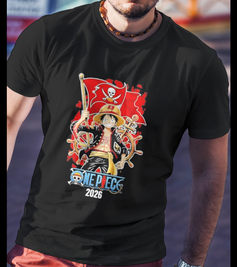 Tampa Bay Buccaneers One Piece Luffy 2026 Pirate Flag Adventure T-Shirt