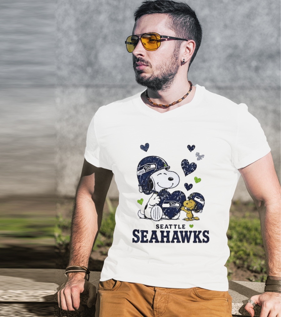Seattle Seahawks Snoopy Peanuts Love Laughter Hearts T-Shirt