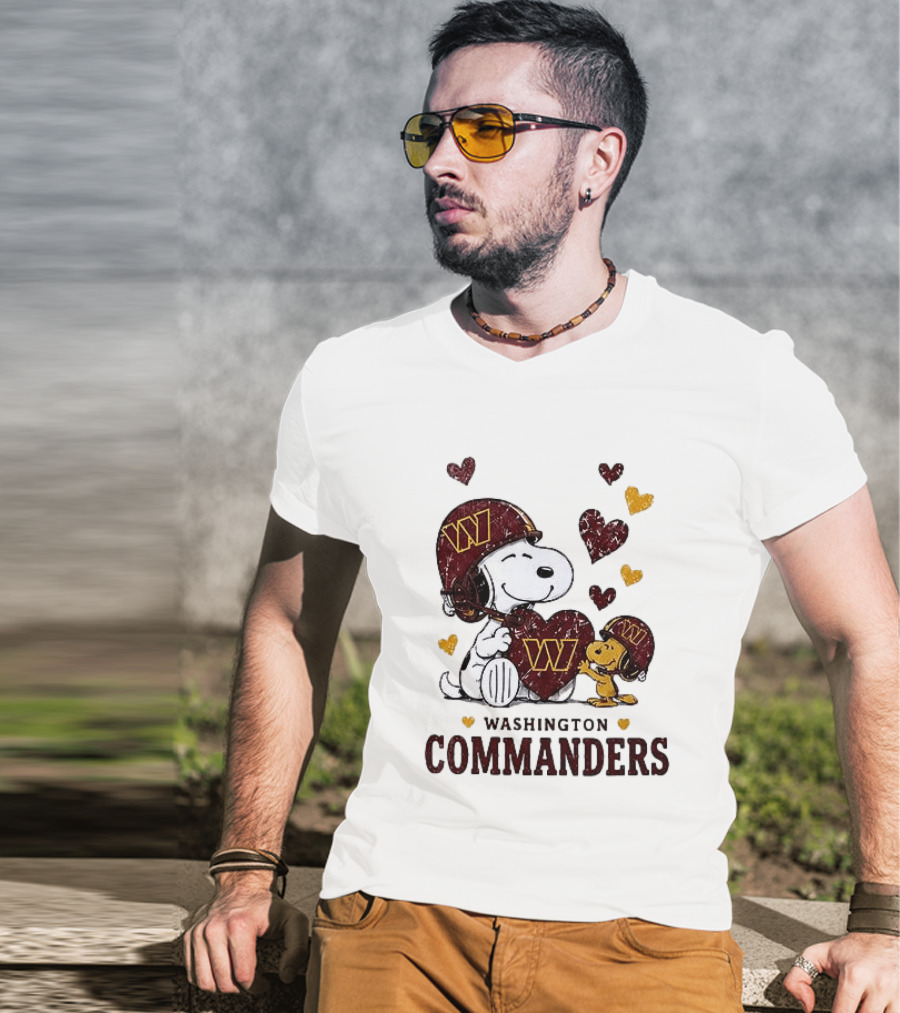 Washington Commanders Peanuts Snoopy Woodstock Love Laughter Hearts T-Shirt