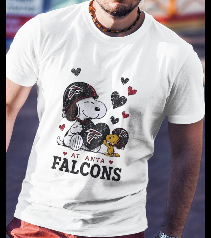 Atlanta Falcons Peanuts Snoopy Woodstock Love Laughter Hearts T-Shirt