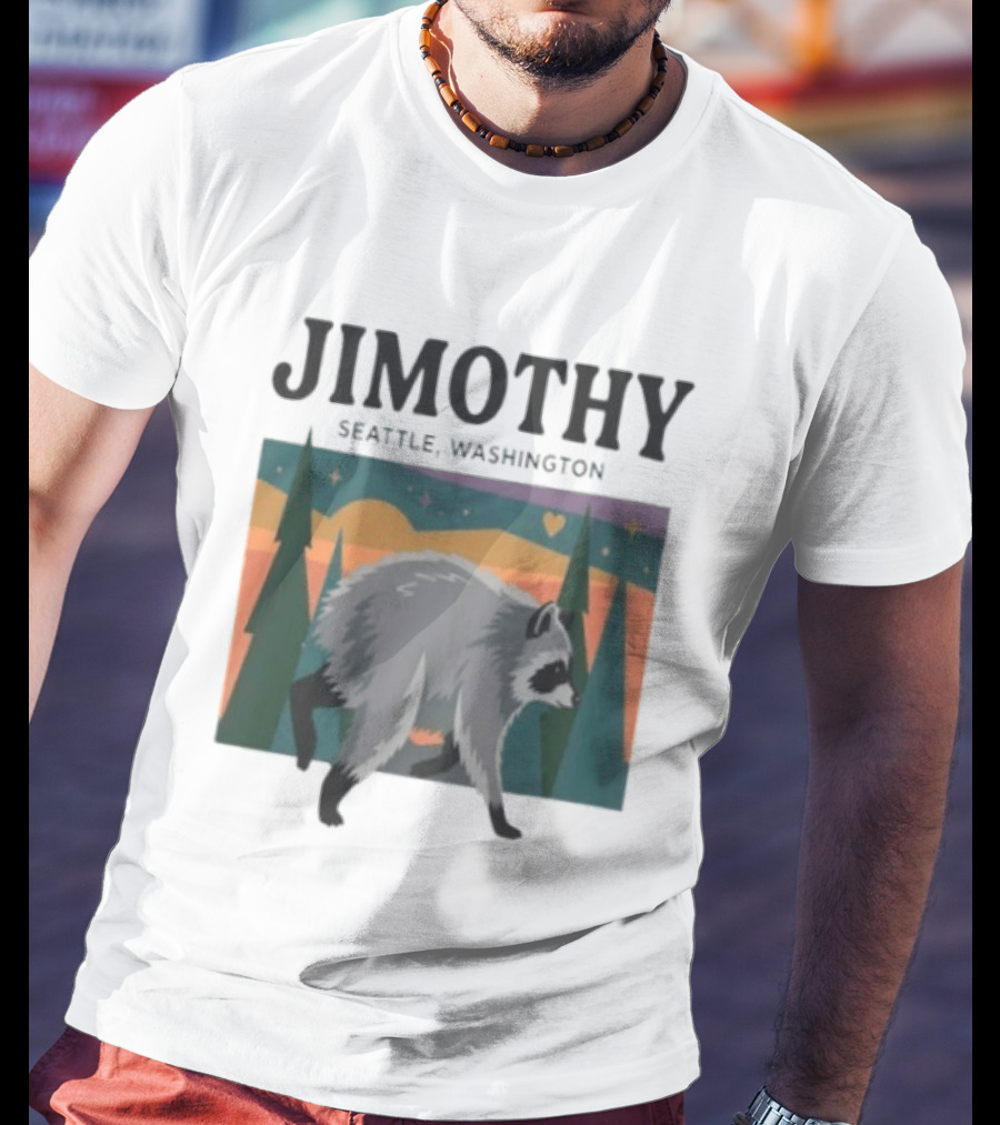 Jimothy Raccoon Seattle Washington Pacific Northwest Forest Scene T-Shirt